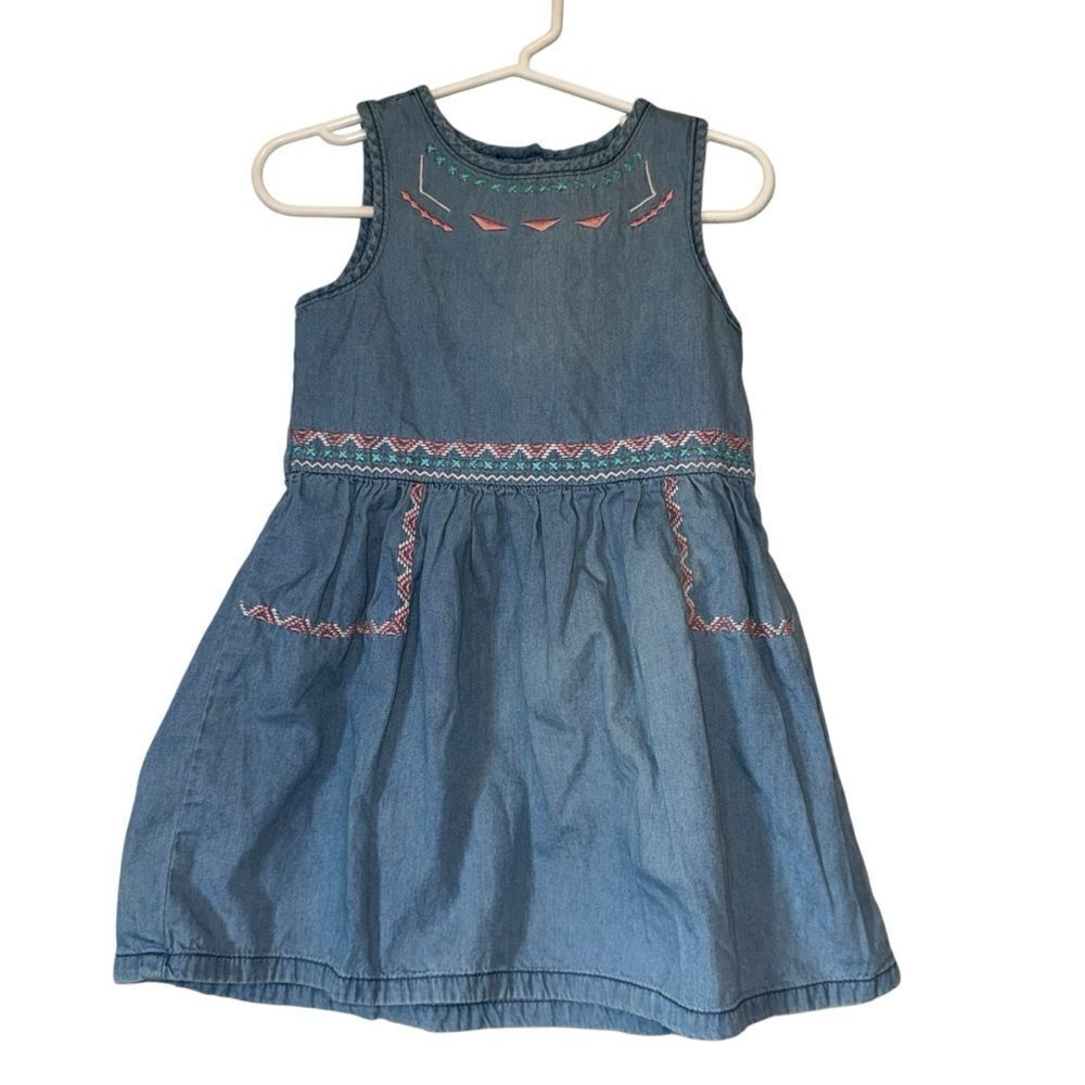 Kid's Gymboree Denim Chambray Blue Dress with Pink Embroidery - Picture 1 of 8